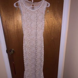 WINDSOR white lace and nude maxi dress